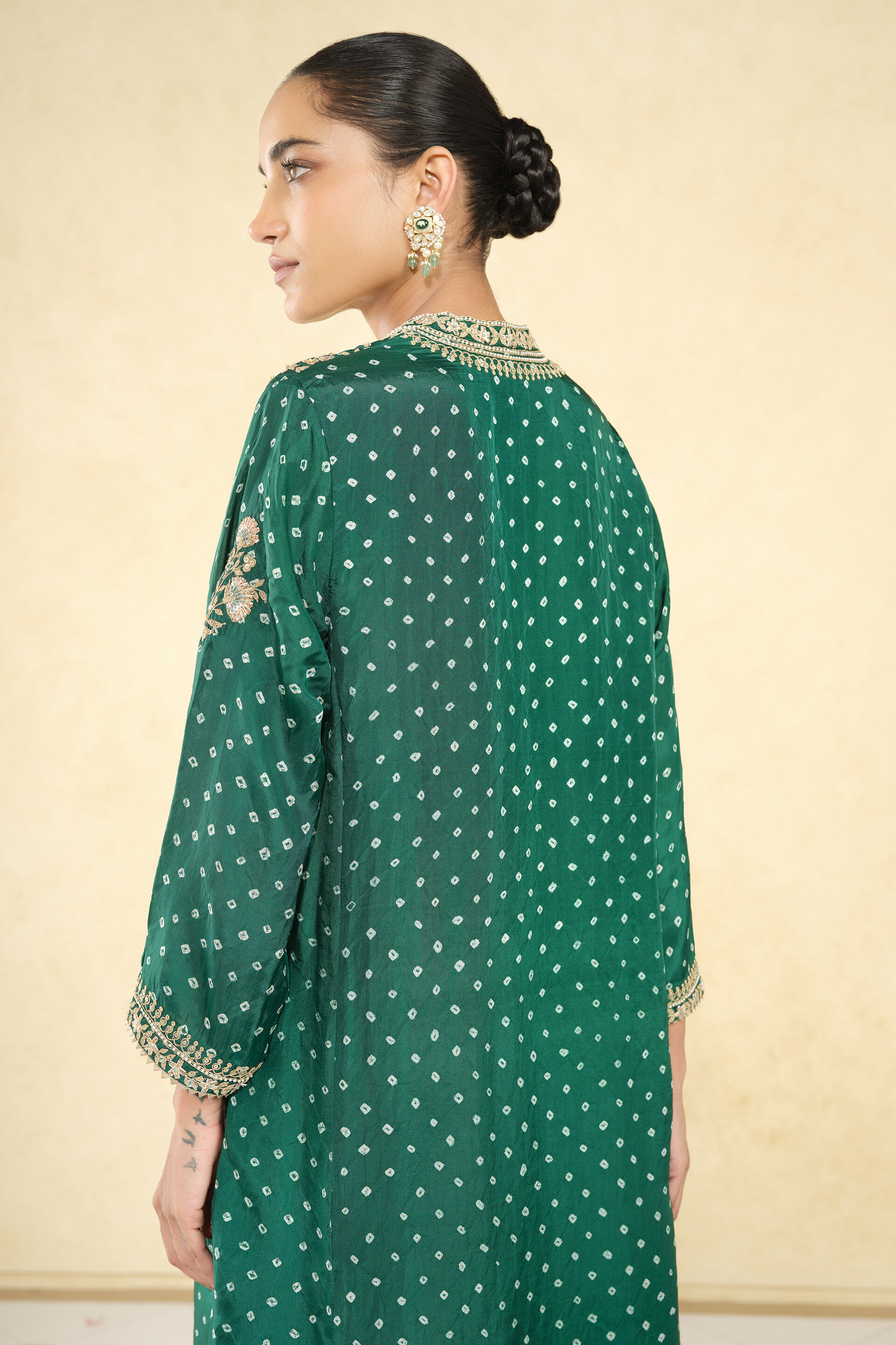 Gulsahro Handcrafted Bandhani Silk Kurta Set - Green, Green, image 6